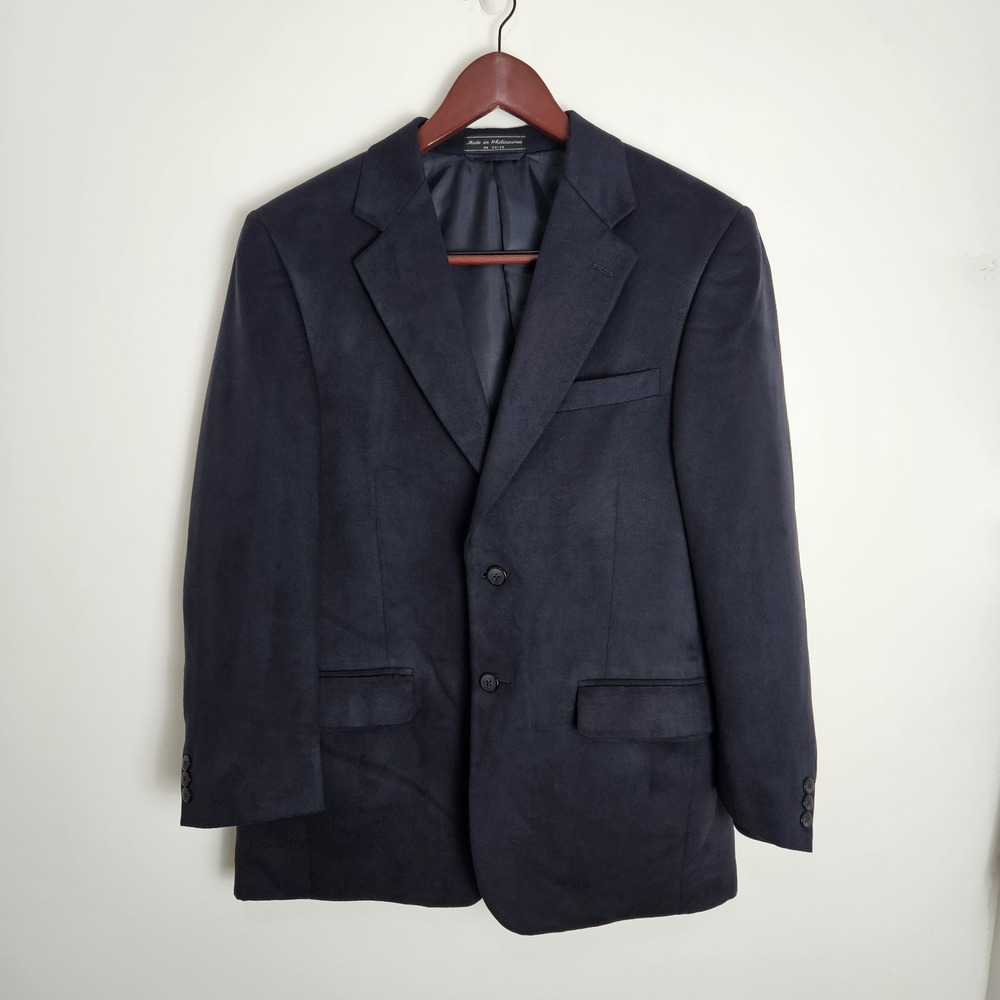 Mens SupraSuede Blazer Sz‎ 39 R Sport Coat Jacket Faux Suede 2 Button Navy Blue